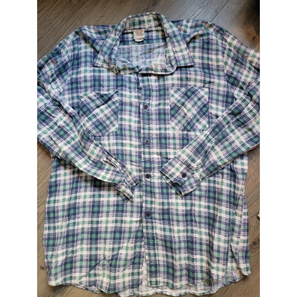 Vintage Ozark Trail Shirt Mens Large Blue Long Sleeve Button Plaid Flannel 90s